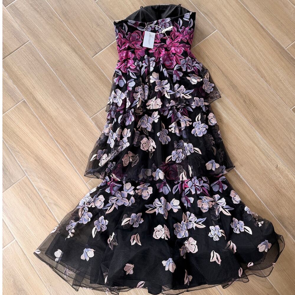 MARCHESE NOTTE -NWT- Tiered Strapless Embroidered Floral Tulle Gown | 10 - Picture 9 of 14